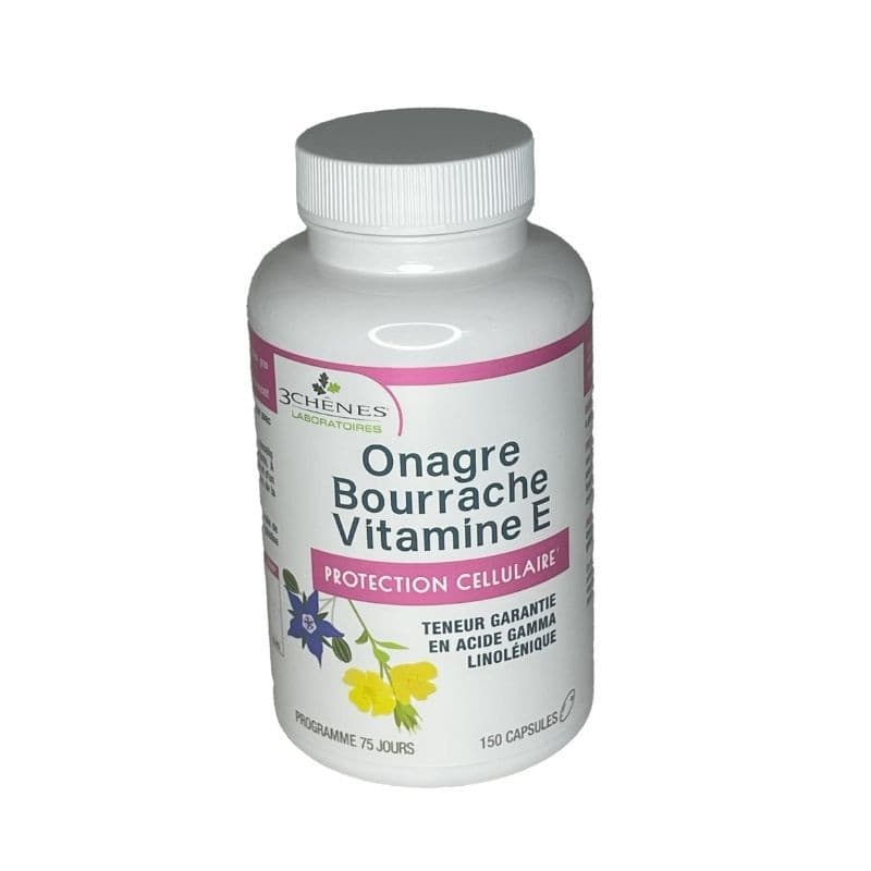 3 CHENES HUILE D’ONAGRE BOURRACHE VITAMINE E 150 CAPSULES